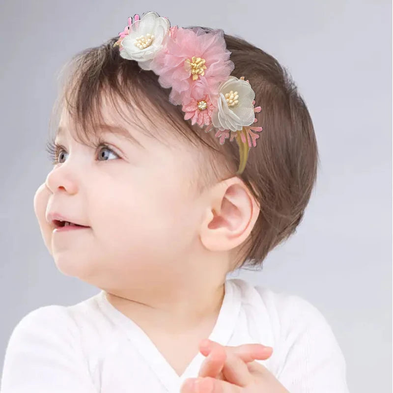 Baby Girl Floral Headband - Elastic Newborn Head Wrap